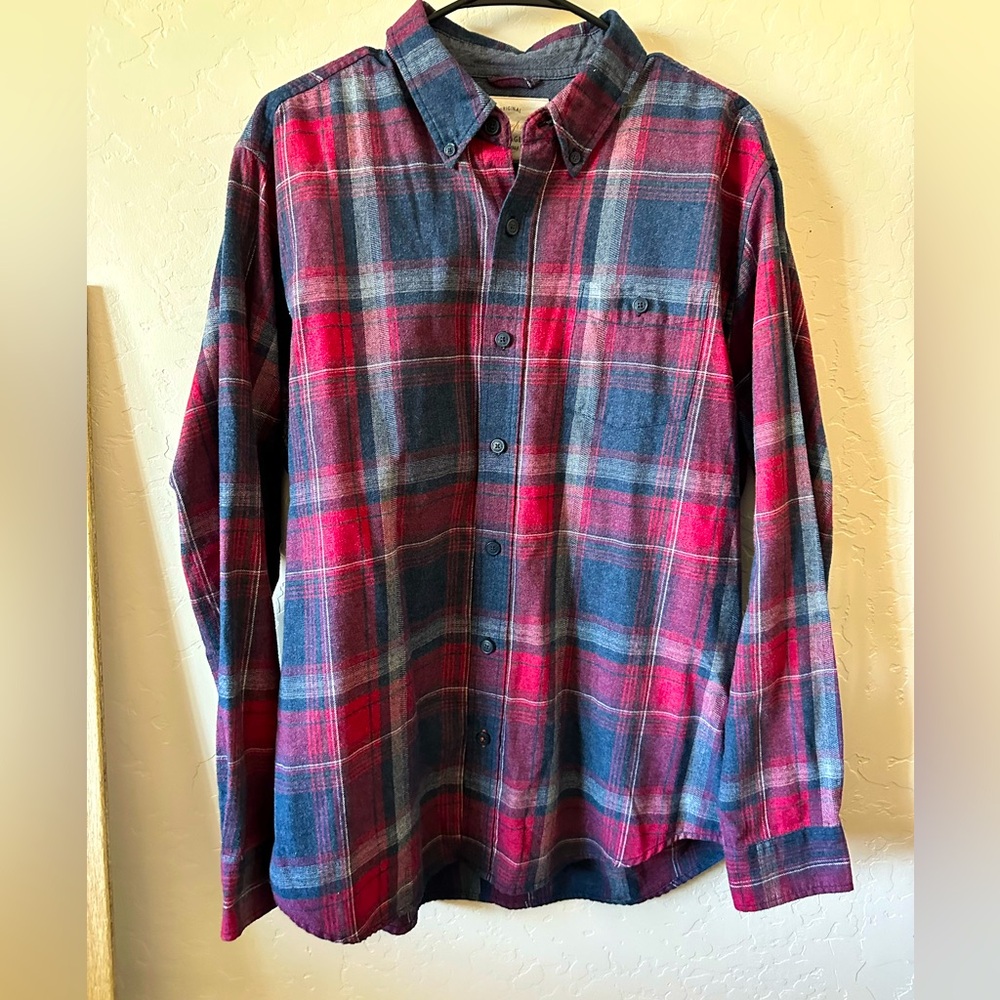 Weatherproof Vintage Classic Blue Red Plaid Button Down Shirt